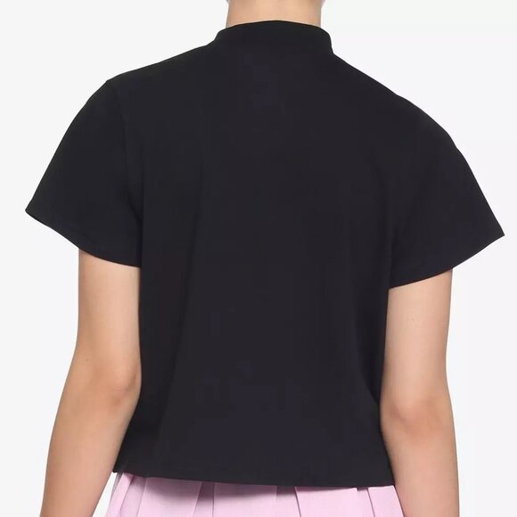 Hot Topic Pink Heart Mock Neck Girls Crop Top, Medium, Black - Picture 2 of 2